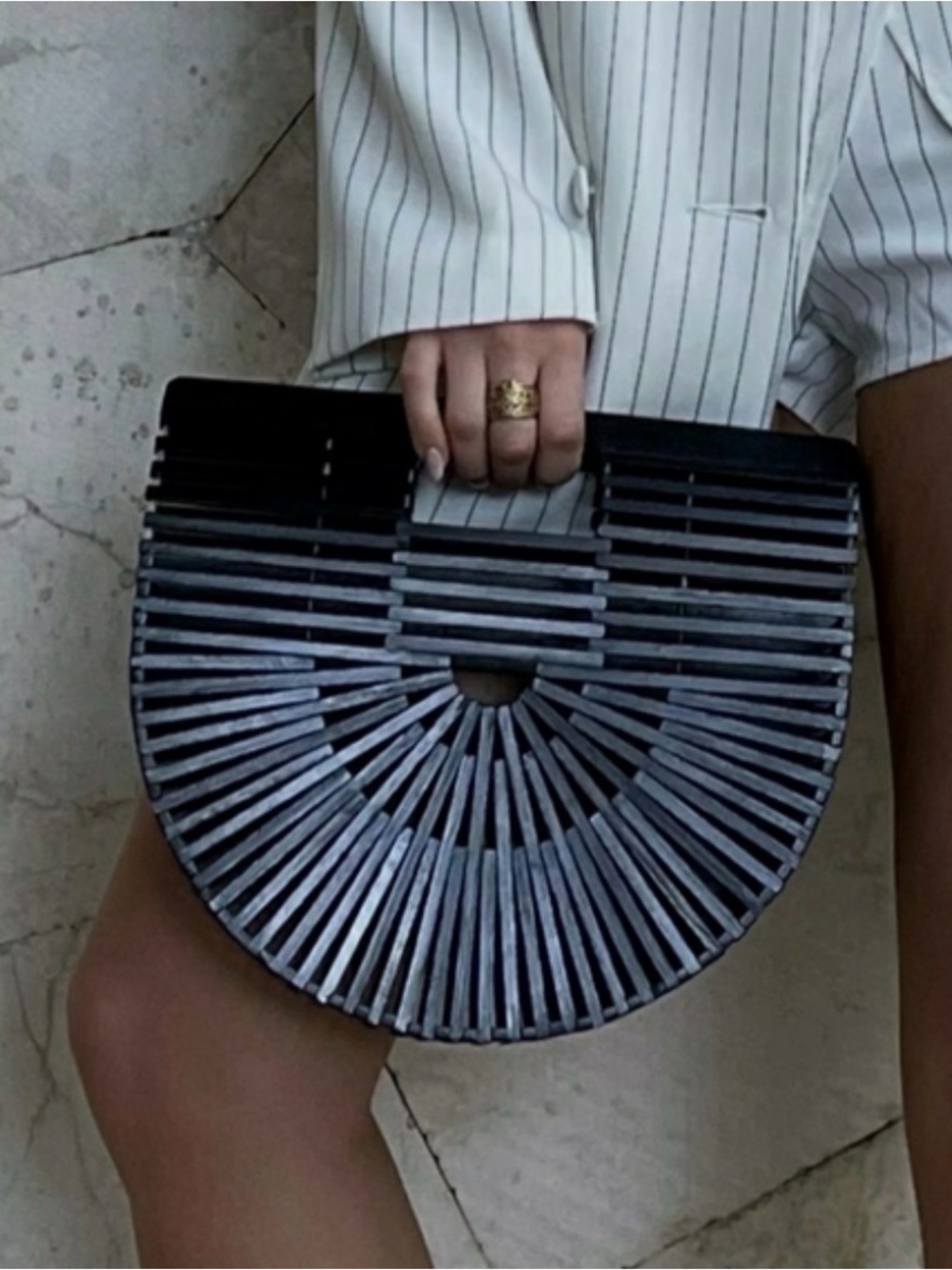 Cult Gaia Acrylic Top Handle Bag - Grey Evening Bag